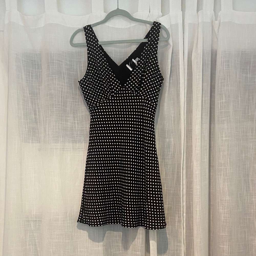 Black Polka Dot V-Neck A-Line Dress